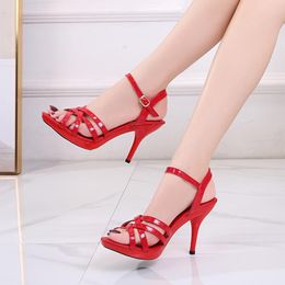 Dress Shoes Women Sandals Red Patent Leather High Heel Open Toe Plus Size 2023 Summer Sexy Ladies Party Fine