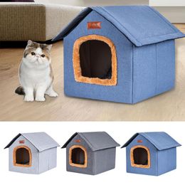 Mats Portable Pet House Outdoor Cat Houses For Cats Stray Cat Shelter With Removable Cushion Winter Thick Warm Pet Nest 3 Colours