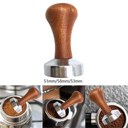 Tampers 51mm53mm58mm Espresso Coffee Tamper Aluminum Coffee Distributor Leveler Tool Bean Press Hammer with Wooden Handle 230503