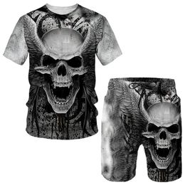 Men s Tracksuits Punk Skull 3D Printed Oversize T shirt Shorts Sets Sportswear Tracksuit Gothic Graphic Tee Tops Summer Clothing Suit 230503
