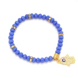 Charm Bracelets Sparkling Faceted Crystal Hamsa Hand Pendant Stretch Bracelet Women Men Blue Dark Red Fatima Of Good Luck Jewellery Present