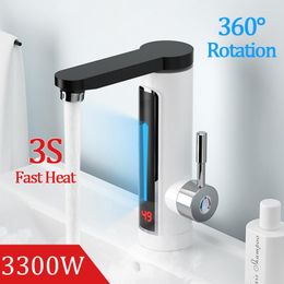 Bathroom Sink Faucets 3300W Electric Instant Water Heater Faucet Fast Heat Tap LED Temperature Display Basin Heating Acessories