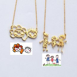 Chains Fashion Children Painting Pendant Necklace For Women Custom Kids Handmade Stainless Steel Choker Chain Jewelry Family Gifts