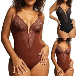 Women's Shapers Women's Summer Large V Neck Lace Waist Shaping Underwear Vintage Body Suits For Women Lavender S Trainer