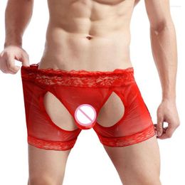 Underpants Sexy Mens Underwear Gay Erotic Boxer Shorts Lace Sissy Open BuUnderpants Bulge Pouch Male Panties Crotchless Men Boxershorts