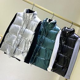 Leather Plus size waistcoat Glossy bright vest women autumn winter Warm new Korean down vest sleeveless jacket large size loose