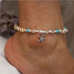 Anklets Starfish Pendant Anklet Acrylic Pearl Stone Bead Accessory Mini Pipe Silver Plated Chain Added