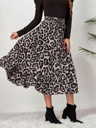 Skirts 2023 Wonmen Sexy Leopard Printed High Waist Tiered Ruffle Flowy Mid-calf Long Skirt Elastic Pull-on Maxi Dress