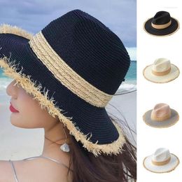 Wide Brim Hats Women's Hat Summer Retro Colour Matching Straw Sunscreen Sun Visor Jazz Top Large Vacation Beach