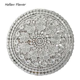 Mats Pads Hollow round flower Embroidery table place mat Christmas pad Cloth dish placemat cup coffee tea coaster wedding doily kitchen Z0502