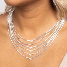Choker Multple Shiny Rhinestone Chain Tassel Necklace Jewellery For Women Party Show Ladys' Evening Dress Statement