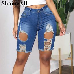 bottoms Plus size Sexy Ripped Cut Stretchy Skinny Jeans Shorts 5XL Summer Destroyed Holes Leggings Short Pants Baggy Torn Denim Bermudas