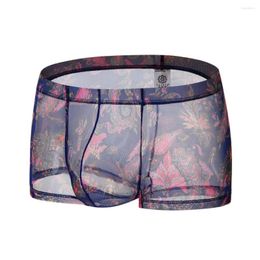 Underpants Sexy Lace Summer Thin Mesh Breathable Seamless Men's Panties Floral Transparent Ice Silk Briefs Middle Waist Boxers