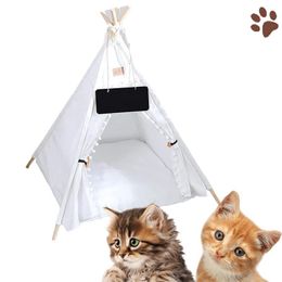 Mats Cat Tent House Kitten Bed Portable Washable Teepee for Puppy Cat Indoor Outdoor Tent with Thick Cushion Cat Supplies Pet Teepee