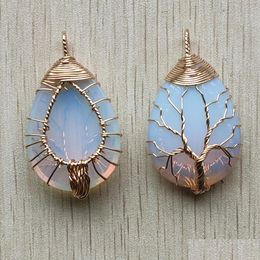 Charms Gold Colour Opalite Opal Wire Wrap Handmade Tree Of Life Natural Stone Pendants Diy Necklace Jewellery Making Drop Delivery Find Dhafx