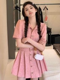 Two Piece Dress French Small Fragrance Two Piece Set For Women Jacket Coat Pleated Skirt Suits Korean Fashion Sweet Summer 2 Piece Skirt Set 230503