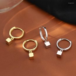 Hoop Earrings Women's Fashion Smooth Golden Tiny Huggies With Cubic Square Pendant Female Charm Dangle Earring Accessories Gifts