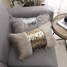Pillow Case Luxury Sequin Fur Cushion Cover 30x50cm for Sofa Decorative Sequins Livingroom Silver Gold Decor case 230503