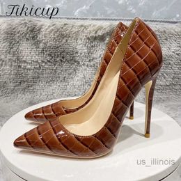 Dress Shoes Tikicup Coffee Brown odile Effect Women Sexy 80 100 120 High Heel Party Shoes Ladies Slip On Pointy Toe Stiletto Pumps