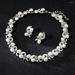 Chains Exquisite Rhinestone Pearl Necklace Earrings Jewelry Set Charm Ladies Fashion Bridal Accessory Romantic Gifts