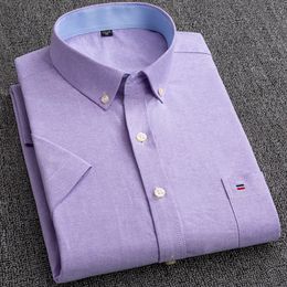 Men's Casual Shirts Summer 100% Cotton Oxford Shirt Mens Short Sleeve Pocket Soft Comfortable Regular Fit Business Casual Purple Dress Shirts Men 230503