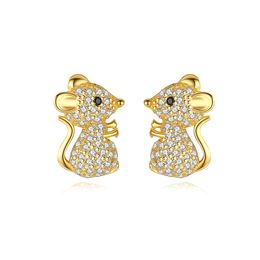 Charming Cute Mouse Plated 18k Gold Stud Earrings Women Luxury Brand Hand Inlaid 3A Zircon s925 Silver Earrings Sexy Female High-end Jewellery Valentine's Day Gift
