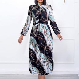 Casual Dresses Pleated For Women Printed Full Sleeve High Waisted Fashion Elegant Birthday Party Dinner Vestidos Mujer Dress