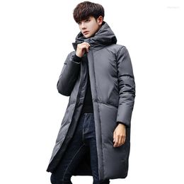 Men's Down 2023 Winter Style Hooded Jacket Mid-length Over-the-Knee Korean-style Thick Warm Feather