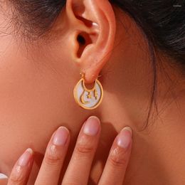 Hoop Earrings 18K Gold Plated Stainless Steel Moon Star Pattern Shell For Women Party Jewellery Accessories