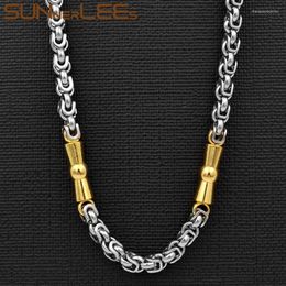 Chains SUNNERLEES Jewellery Stainless Steel Necklace 5mm Geometric Byzantine Link Chain Silver Colour Gold Plated Men Women SC127