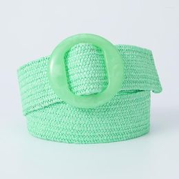 Belts Bohemian Candy Color PP Grass Woven Stretch Belt Resin Round Buckle Vintage Ornament Women's Wide Waist