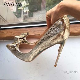 Dress Shoes Tikicup Soft Matte Gold Women Pointy Toe High Heel Wedding Bride Shoes with Bow Shiny Stiletto Pumps Large Size 43 44 45