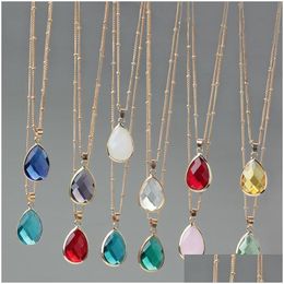 Pendant Necklaces 12 Colors Birthstone Water Drop Teardrop Glass Crystal Charm Necklace Women Jewelry Delivery Pendants Dhs9P