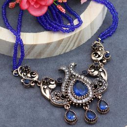 Pendant Necklaces Neovisson Bohemia Long Bead Necklace For Women Antique Gold Colour Resin Sweater Chain Turkish Vintage Flower JewelryPendan