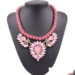 Pendant Necklaces Fashion Design Party String Chain Braided Resin Necklace For Women Flower Leaf Jewelry Drop Delivery Pendan Dhgarden Dh0Ct