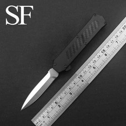 Messen SF F16 Outdoor OTF Dual Action Tactical Pocket Knife D2 Blade 6061T6 Aluminium Sandpaper + Carbon Fibre Handle