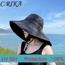 Outdoor Hats Wide Brim UPF 50 Sun Hat Women AntiUV Protection Hiking Upf Sun Block Hats Fisherman Cap Fold Summer Beach Solid Bucekt Hat J230502