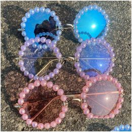 Sunglasses Mincl Luxury Fine Shimmering Pearl Round Womens Cute Fashion Trendy Bling Diamond Rimless Eyewear Nx Drop Delivery Dhgarden Dhs51