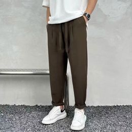 Men's Pants Solid Color Suit Men Korean Business Society Versatile Draped Straight Wide Leg Ankle Zipper Office Formal Trousers