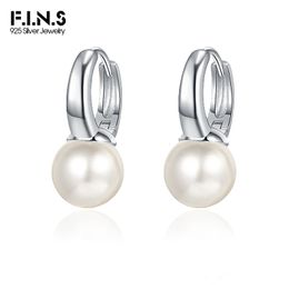 Dangle Chandelier F.I.N.S S925 Sterling Silver Crystal Pearl Earrings Round Circle Small Hoops Piercing Ear Buckles for Women Fine Jewel 230428