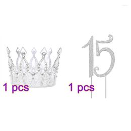 Festive Supplies 1 Set Birthday Party Cake Topper Crown Number 15 Rhonestone Hollow For 15th Decoration