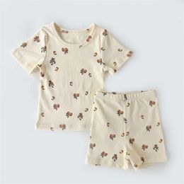 Pajamas 1-5Y Summer Kids Boys Girls Pajamas Set Cotton Short Sleeve Children Sleepwear Pajamas Sets Print Baby Clothes Fashion Clothing 230503