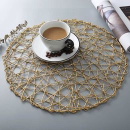 Mats Pads Golden PVC Hollow Nonslip Kitchen Accessories Placemat Coaster Insulation Pad Dish Home Hotel Decor Coffee Cup Table Mat Napkin Z0502