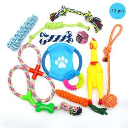 Toys 12 Pcs Dog Toy Carrot Knot Rope Ball Cotton Rope Dumbbell Puppy Cleaning Teeth Chew Toy Braided Bite Resistant Pet Supplies