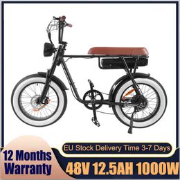 Electric Bicycle 1000W Fat Bike 48V 12.5ah Battery 20*4Inch Fat Tyre 7 Speed Pedal Assist E-Bike For Adults Cycling E BIKE