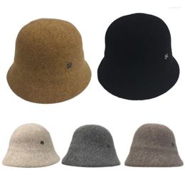 Berets Solid Color Wool Cloche Hat Fisherman 4-leaf Clover Basin Bucket Wild For Winter Daily Wear Morning Workout