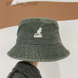 Wide Brim Hats KANGOL Washed Cotton American Vintage Couple Fisherman Flat Top Basin High-quality Embroidery Silver Label Y23