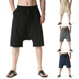 Men's Shorts Short Pants Soft Harem Shorts Skin-friendly Multi-pockets Casual Solid Colour Drop Crotch Shorts 230503