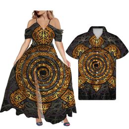 Casual Dresses Hycool Sexy V Neck Off Shoulder Sling Summer Beach Dress Latest Plus Size Wedding Guest Polynesian Couple Outfits