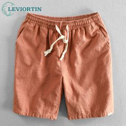 Men's Shorts Men Summer 100% Linen Shorts Japan Candy Colour Beach Holiday Home Male Simple Casual Slim Fit Harajuku Soft Thin Shorts Pants 230503